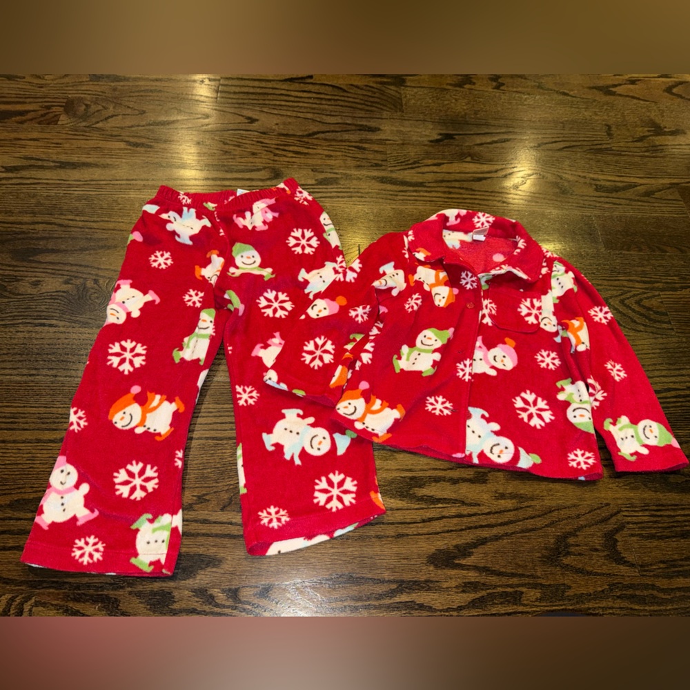 GAP Festive Red Kids Pajama Set with Snowman Print